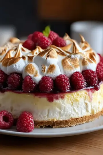 Lemon Raspberry Meringue Cheesecake