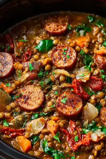 Slow Cooker Sausage and Lentil Stew