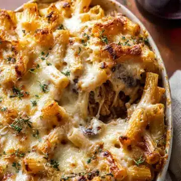 One Pot Creamy French Onion Pasta Bake