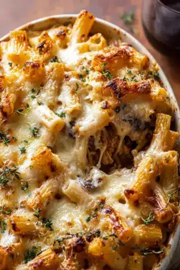 One Pot Creamy French Onion Pasta Bake