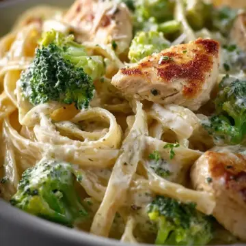 Creamy Chicken Alfredo with Broccoli and Fettuccine