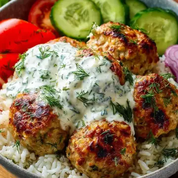 Creamy Dill Chicken Meatball Bowls with Rice