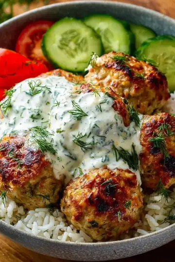 Creamy Dill Chicken Meatball Bowls with Rice
