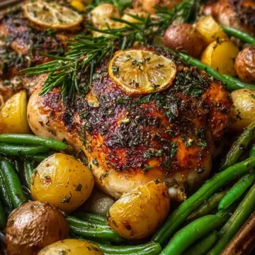 Juicy Herb Roasted Chicken with Potatoes and Green Beans