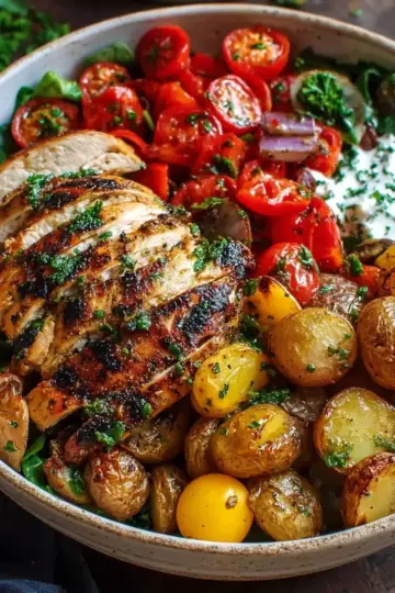 Healthy Grilled Chicken Bowls with Crispy Potatoes