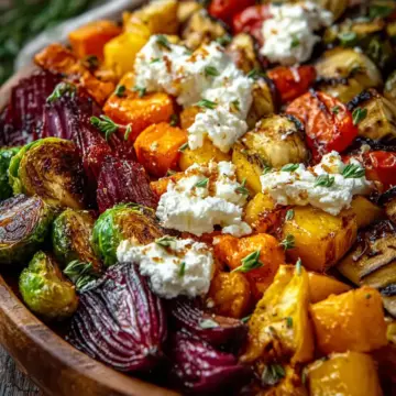 Roasted Vegetable Medley with Whipped Feta and Hot Honey